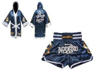 Personalizados - Bata de Boxeo + Pantalones Muay Thai : Set-143-marino