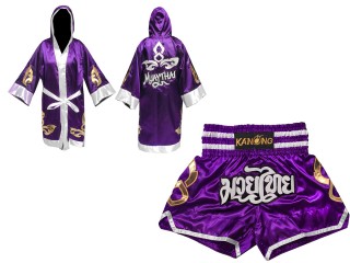 Personalizados - Bata de Boxeo + Pantalones Muay Thai : Set-143-Púrpura
