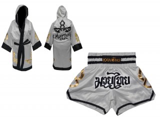 Personalizados - Bata de Boxeo + Pantalones Muay Thai : Set-143-Plata