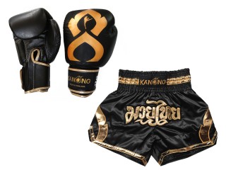 Guantes de Muay Thai y Pantalones Muay Thai personalizados : Set-144-Gloves-Negro-Oro
