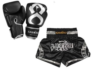 Guantes de Muay Thai y Pantalones Muay Thai personalizados : Set-144-Gloves-Negro-Plata