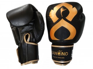 Guantes de Boxeo de Piel Kanong : KN-ThaiKick-Real-Leather-Negro-Oro