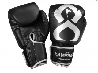 Guantes de Boxeo de Piel Kanong : KN-ThaiKick-Real-Leather-Negro-Plata