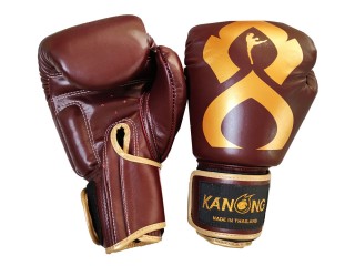 Guantes de Boxeo de Piel Kanong : KN-ThaiKick-Real-Leather-marrón-Oro