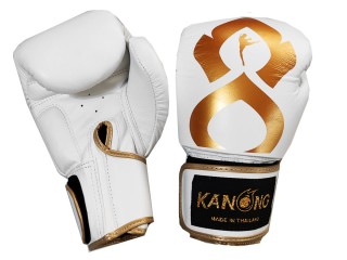 Guantes de Boxeo de Piel Kanong : KN-ThaiKick-Real-Leather-Blanco-Oro