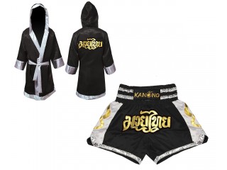 Personalizados - Bata de Boxeo + Pantalones Muay Thai : Set-141-Negro