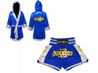 Personalizados - Bata de Boxeo+ Pantalones Muay Thai : Set-141-Azul