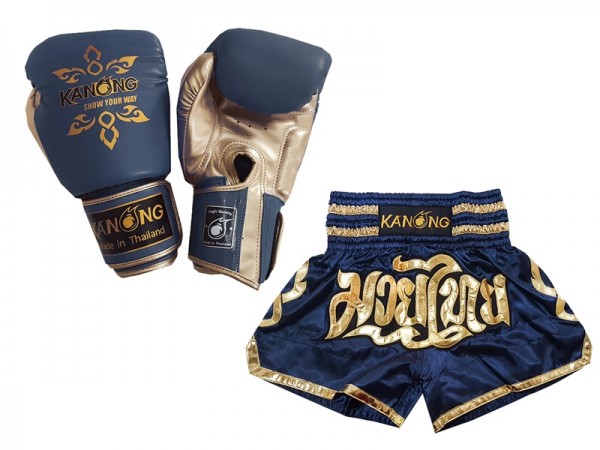 Guantes Muay Thai y Pantalones Thai personalizados : 121 Azul marino Boxeothai.com