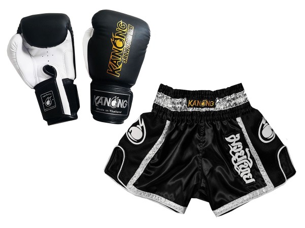 Guantes Muay y Pantalones Muay Thai personalizados 208 Negro | Boxeothai.com