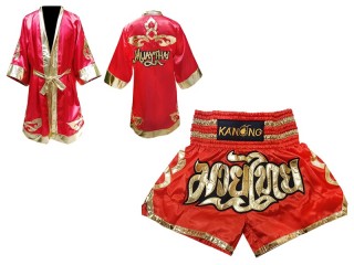 Personalizados - Kanong Bata + Pantalones Muay Thai : Rojo Lai Thai