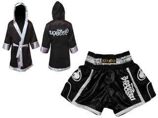 Bata boxeo personalizada  + Pantalones kick boxing personalizados : Negro