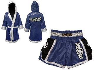 Bata boxeo personalizada + Pantalon muay thai personalizado : Azul marino