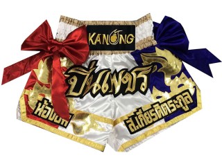 Pantalones Cortos Muay Thai Personalizado : KNSCUST-1023 Blanco