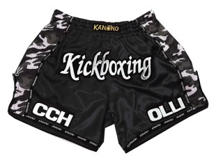 Pantalón Cortos de Muay Thai Personalizado : KNSCUST-1025 Negro