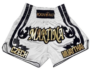 Pantalones de kick boxing personalizado : KNSCUST-1064 Blanco