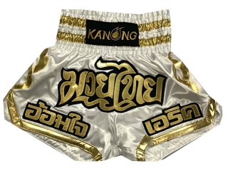 Pantalon de Muay Thai Personalizado : KNSCUST-1065 Blanco
