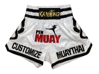 Pantalones de Muay Thai Personalizados : KNSCUST-1114 Blanco