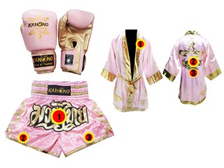 Juego de guantes de Muay Thai + shorts personalizados + bata personalizada : Rosa Lai Thai