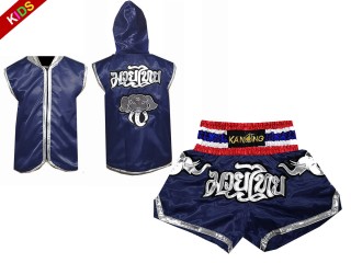 Ropa Muay Thai personalizada - Capuchade Boxeo + Pantalones Muay Thai Niños : Marina Elefante