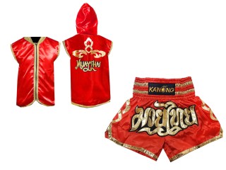 Personalizados - Kanong Sudaderas con capucha + Pantalones Muay Thai : Rojo Lai Thai