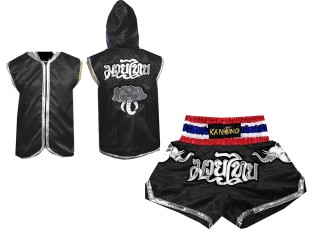 Ropa Muay Thai personalizada - Capucha de Boxeo + Pantalones Muay Thai : Negro Elefante