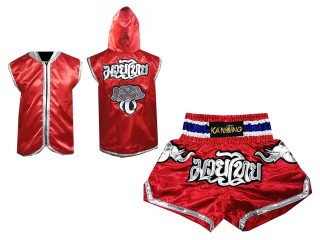 Personalizados - Capucha de Boxeo + Pantalones Muay Thai : Rojo Elefante