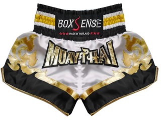Pantalón Muay Thai Kick boxing Boxsense : BXS-099-Blanco-Negro