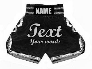 Shorts de boxeo personalizados : KNBSH-023-Negro-Plata