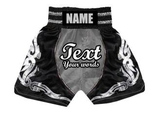 Shorts de boxeo personalizados : KNBSH-024-Plata-Negro