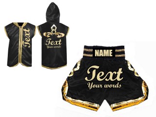 Personalizados - Capucha de Boxeo + Pantalones Boxeo : Negro/Oro