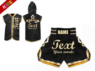 Personalizados - Capucha de Boxeo + Pantalones Boxeo de Niños : Negro/Oro