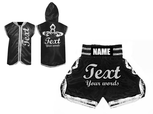 Personalizados - Capucha de Boxeo + Pantalones Boxeo : Negro/Plata
