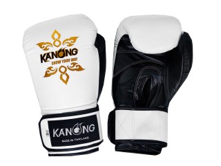 Guantes de Boxeo de Piel Kanong : Blanco/Negro