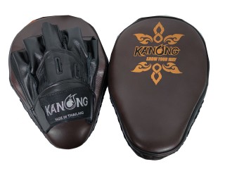 Manoplas de Boxeo / Mitts profesionales Kanong : Marrón/Negro (piel de vaca)