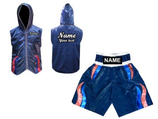 Ropa boxeo personalizada - Sudaderas con capucha + Pantalones Boxeo : Azul marino con rayas