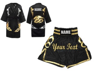Ropa boxeo personalizada - Bata de boxeo + Pantalones de boxeo : Negro/Gold