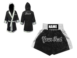 Ropa boxeo personalizada - Bata de boxeo + Pantalones de boxeo : Negro