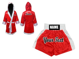 Ropa boxeo personalizada - Bata de boxeo + Pantalones de boxeo : Rojo