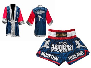 Personalizados - Bata de Boxeo + Pantalones Muay Thai : Azul marino Nak Muay