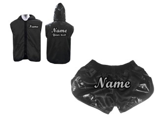 Ropa Muay Thai personalizada - Capucha de Boxeo + Pantalones Muay Thai : Retro Negro