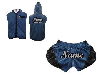 Personalizados - Kanong Sudaderas con capucha + Pantalones Muay Thai : Retro Azul marino