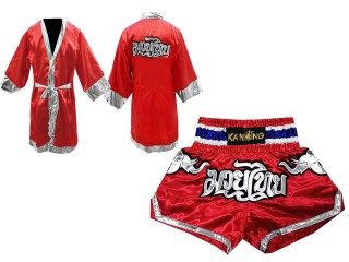 Bata boxeo personalizada + Pantalon muay thai personalizado : Rojo/Elefante 