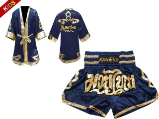 Personalizados - Kanong Bata + Pantalones Muay Thai de Niños : Azul marino Lai Thai